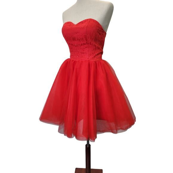 NWT Strapless Bright Red Sweetheart Hoco Short Cocktail Dress Corset Back - Picture 9 of 11